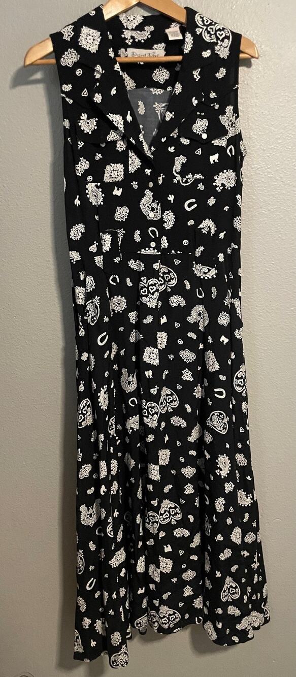 Vintage Desert Diva By Sherry Holt Maxi Dress Womens Small Black Paisley Artsy